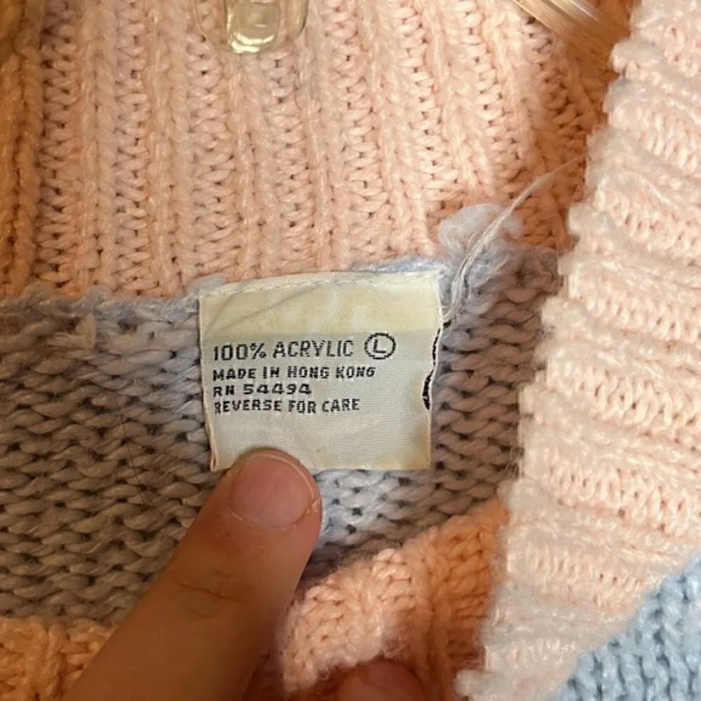 Vintage patterned colorful acrylic sweater Blue Size L - Image 3