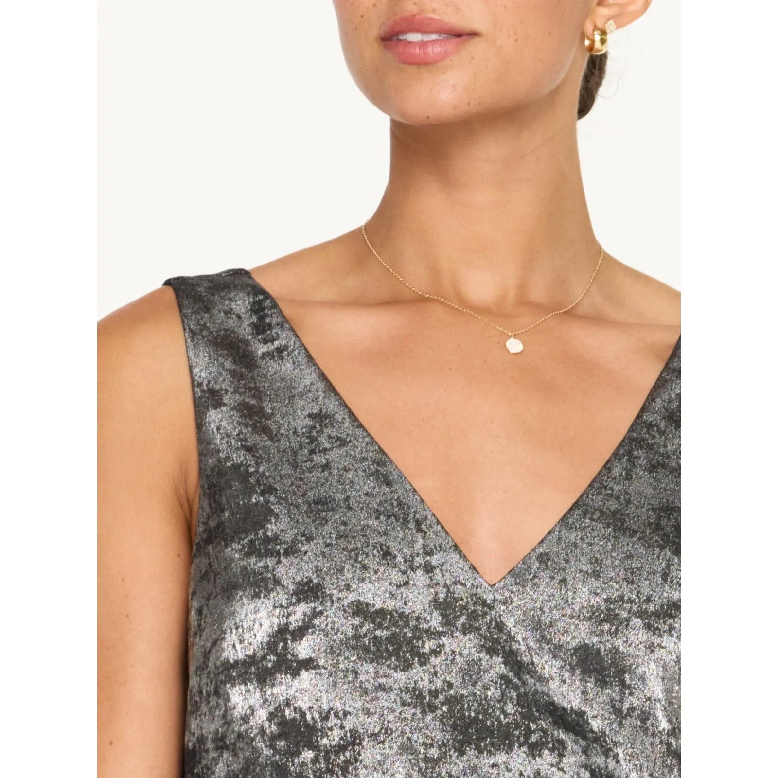 Brochu Walker The Oda Tank Double V Neck Top in Metallic Silver & Black size XS - Image 3