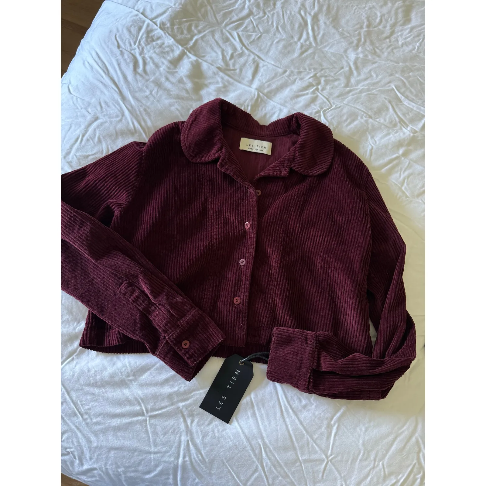 $242 New Les Tien Iris Bordeaux Corduroy Button Up - Image 5