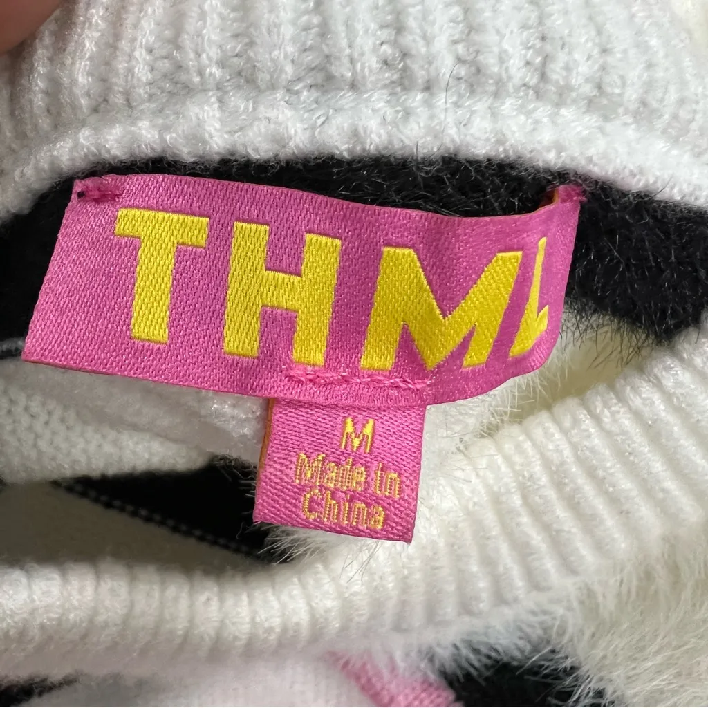 THML Kirsten striped M knit sweater white pink black bold modern high neckline - Image 7