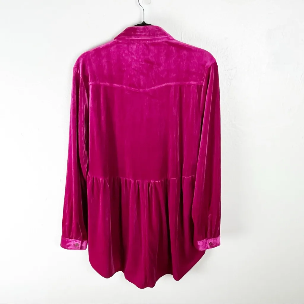 UMGEE Pink Fuchsia Velvet Long Sleeves Front Button Tunic Top Shirt Dress XL - Image 2