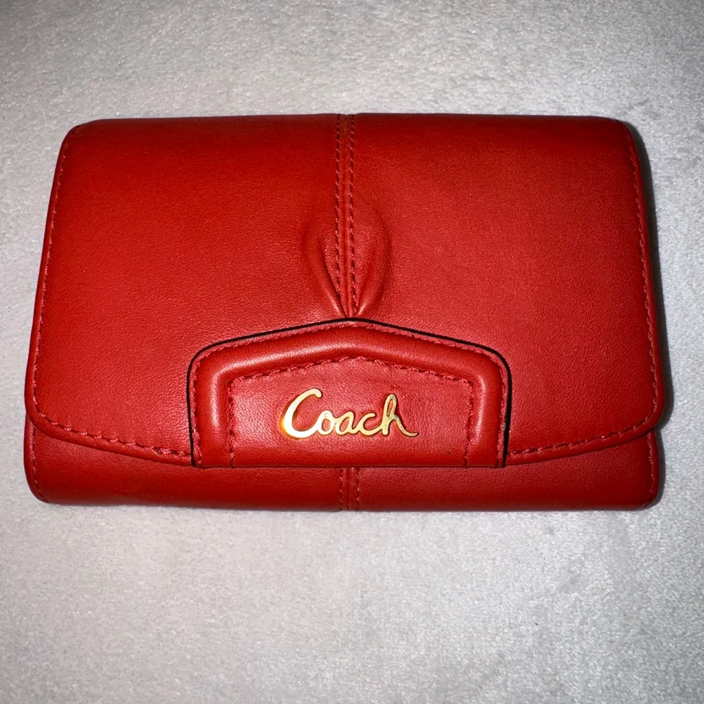 Vintage Y2K Coach Ashley Red Orange Leather Compact Clutch Trifold Womens Wallet - Image 3