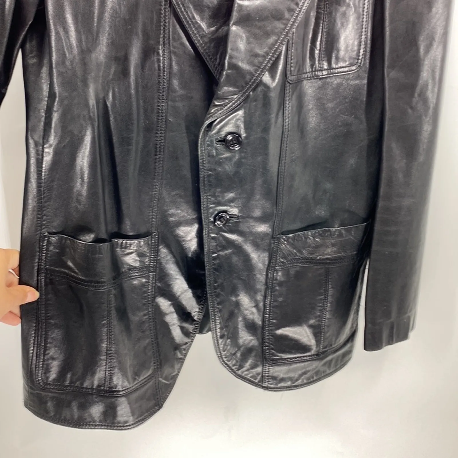 Vintage AB Flip Holm black leather double breasted jacket unisex street wear Size M - Image 3