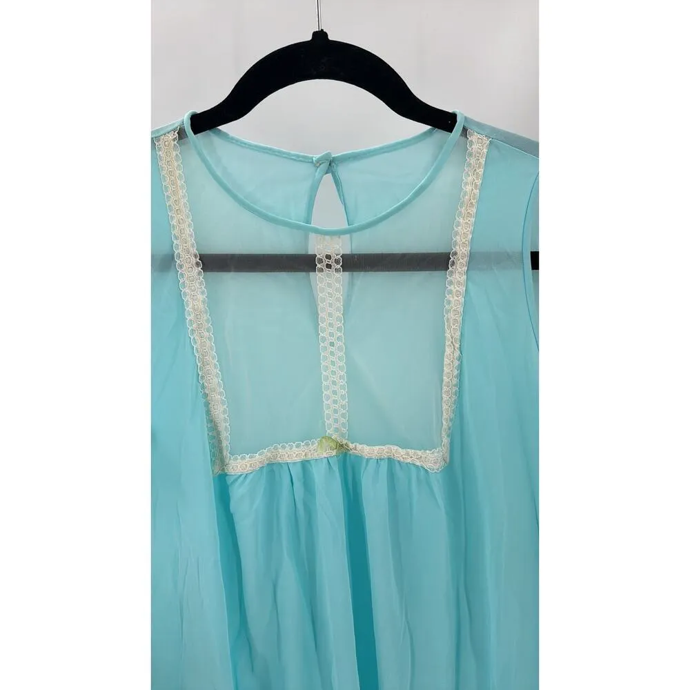 Vintage Nylon 1960s Blue Nightie Negligee Size S Lingerie Lace - Image 5