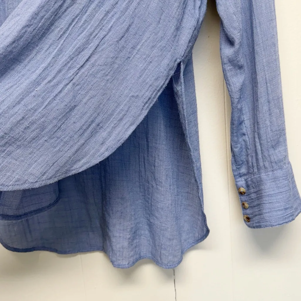 FREE PEOPLE Blue Gingham Checkered Button Up Oversized Long Sleeve Medium - Image 4