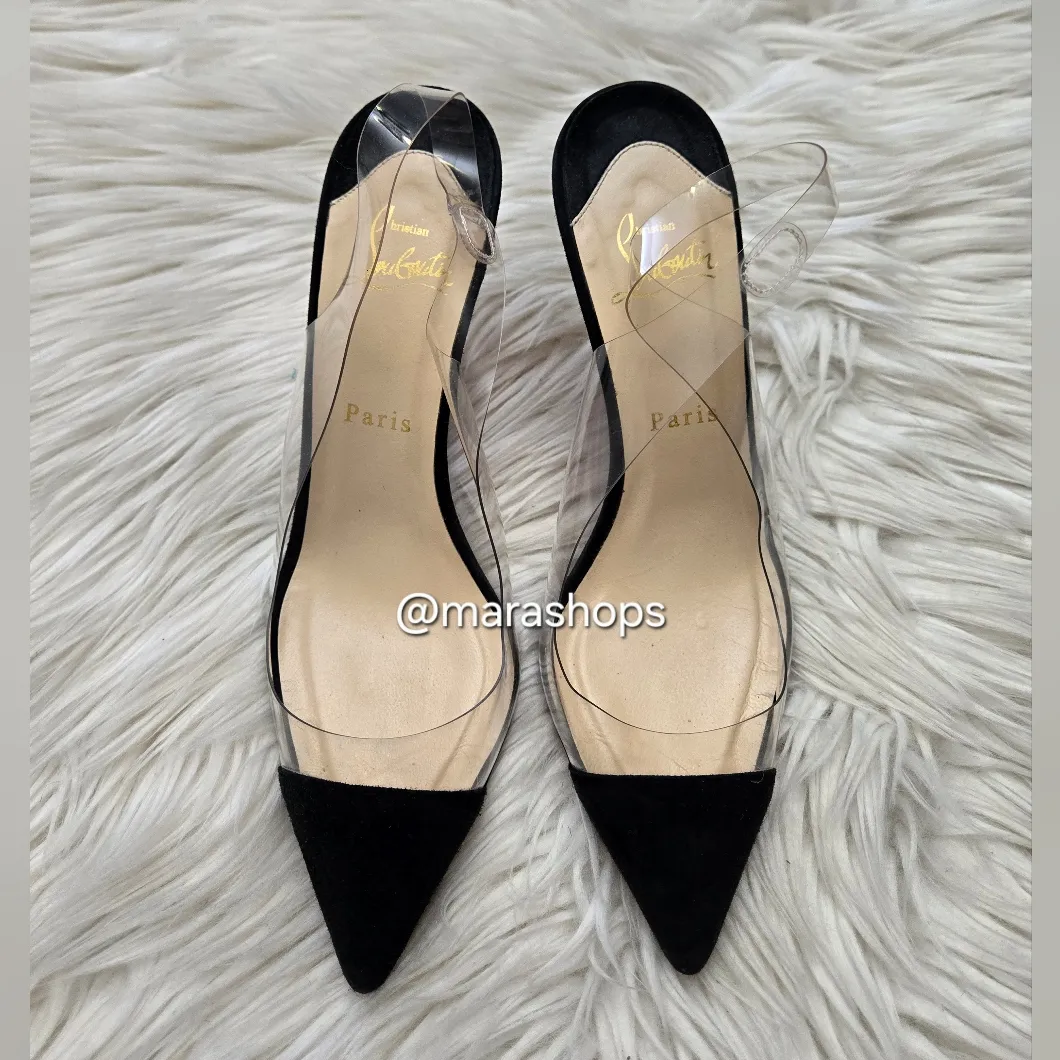 Christian Louboutin Un Bout Sling 85 PVC Leather Pumps - Image 3