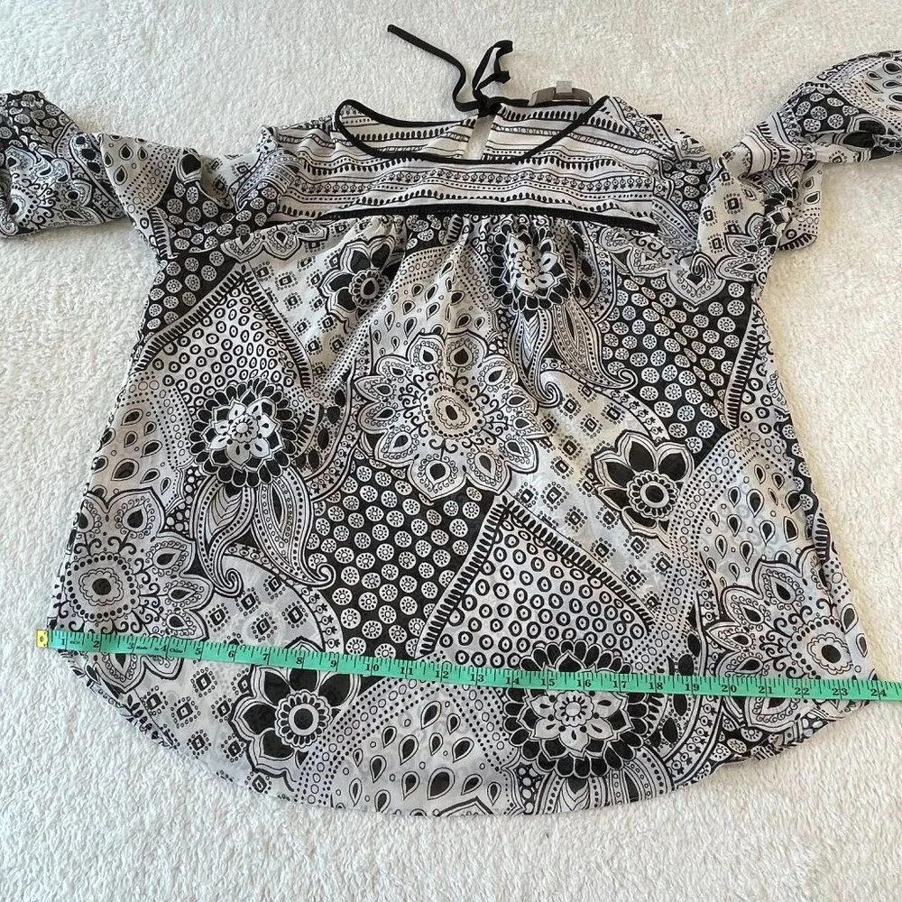 Ann Taylor Loft Floral Sheer Blouse Womens M‎ Black Long Sleeve Boho Festivalk - Image 12