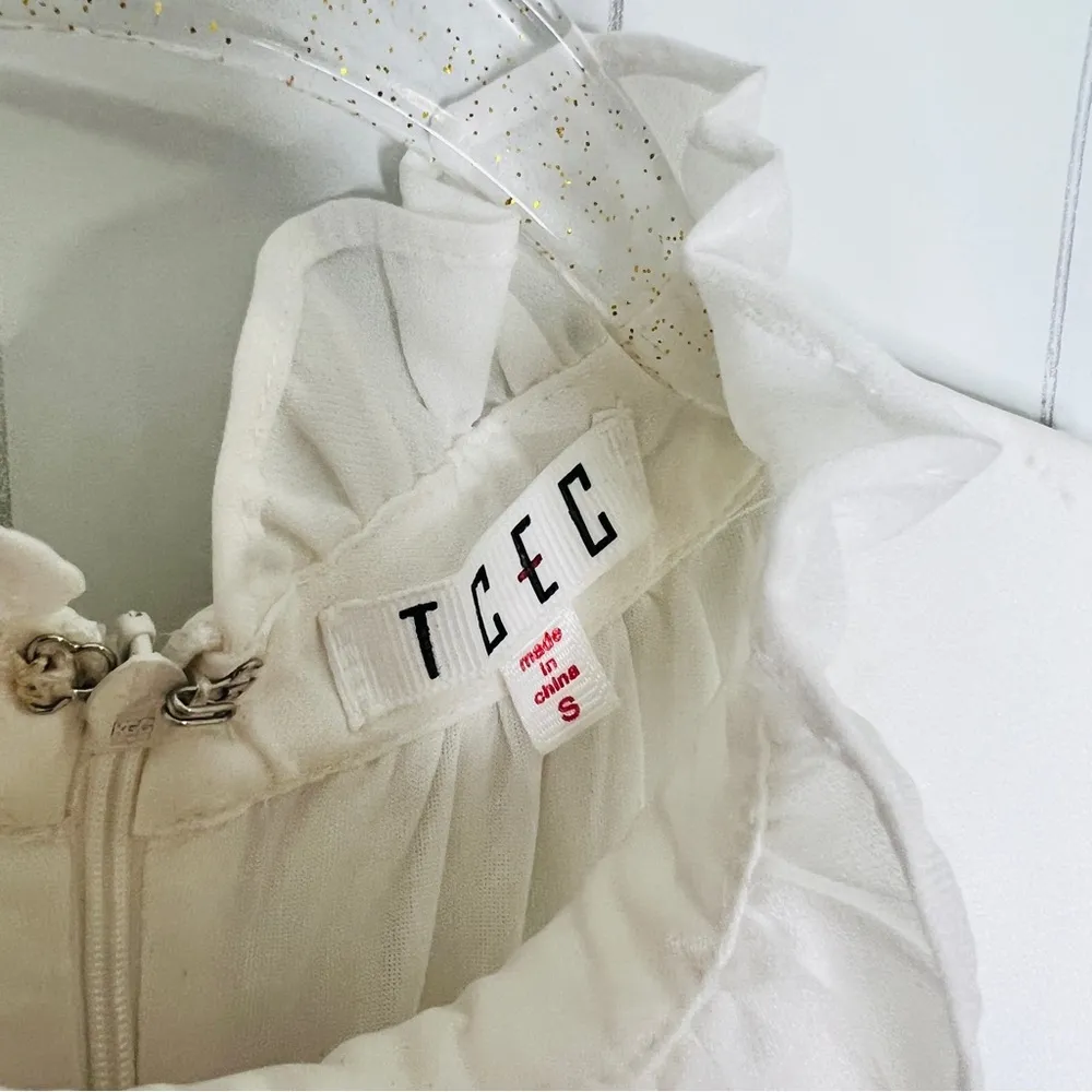 TCEC White Twirl Around Tier Mini Dress Halter Sleeveless Bridal Shower Spring S - Image 5