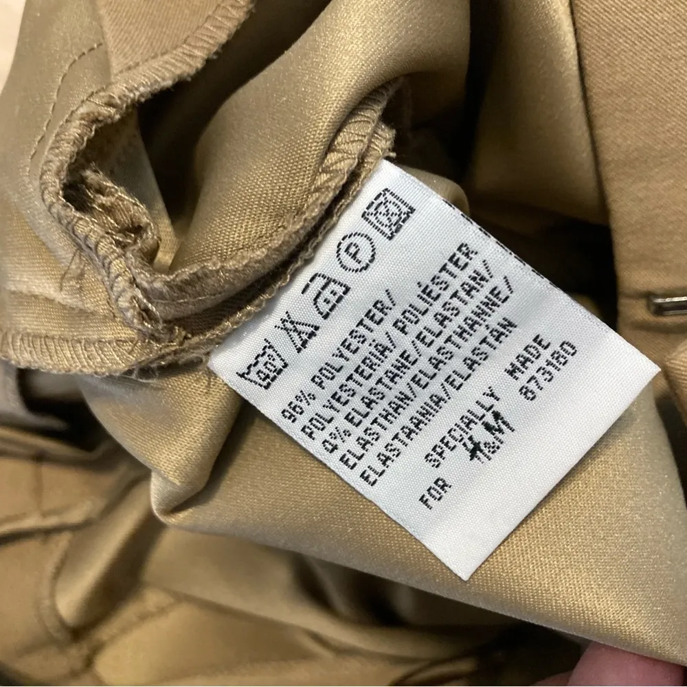 H&M Hennes Faux Suede Tan Wide Straight Leg Mid Rise Trousers Slacks Dress Pants - Image 10