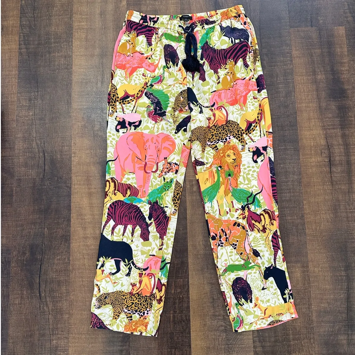 J.Crew Multicolor Jungle Animal Print Drawstring Pants Size 8 Pink - Image 4