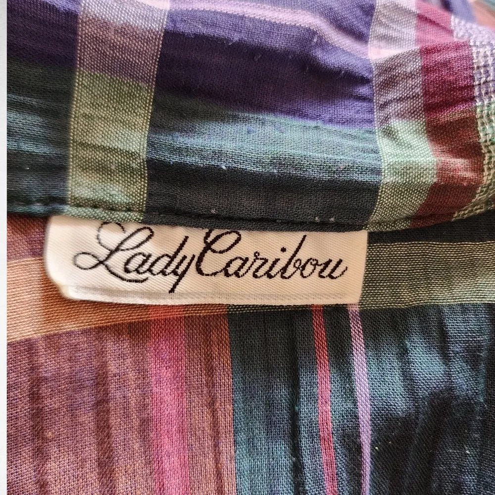 Vintage Lady Caribou 80s Red & Blue Striped Gauze Puff Sleeve Button Down XL - Image 5