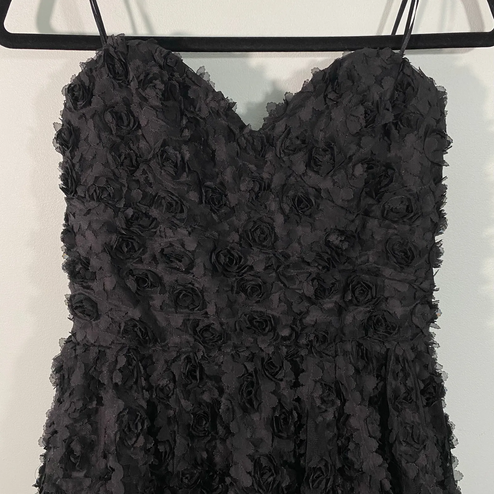Vtg ABS Black Sweetheart Neckline 3D Texture Rose Cocktail Dress Size 8 - Image 2