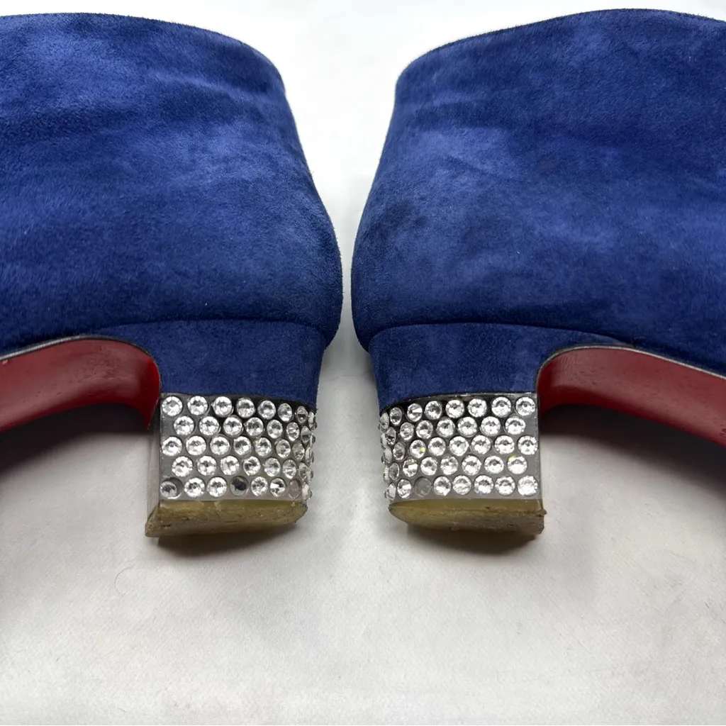 Christian Louboutin Gloria Booty 45 Suede Embellished Heel Ankle Boots Blue 35 - Image 7