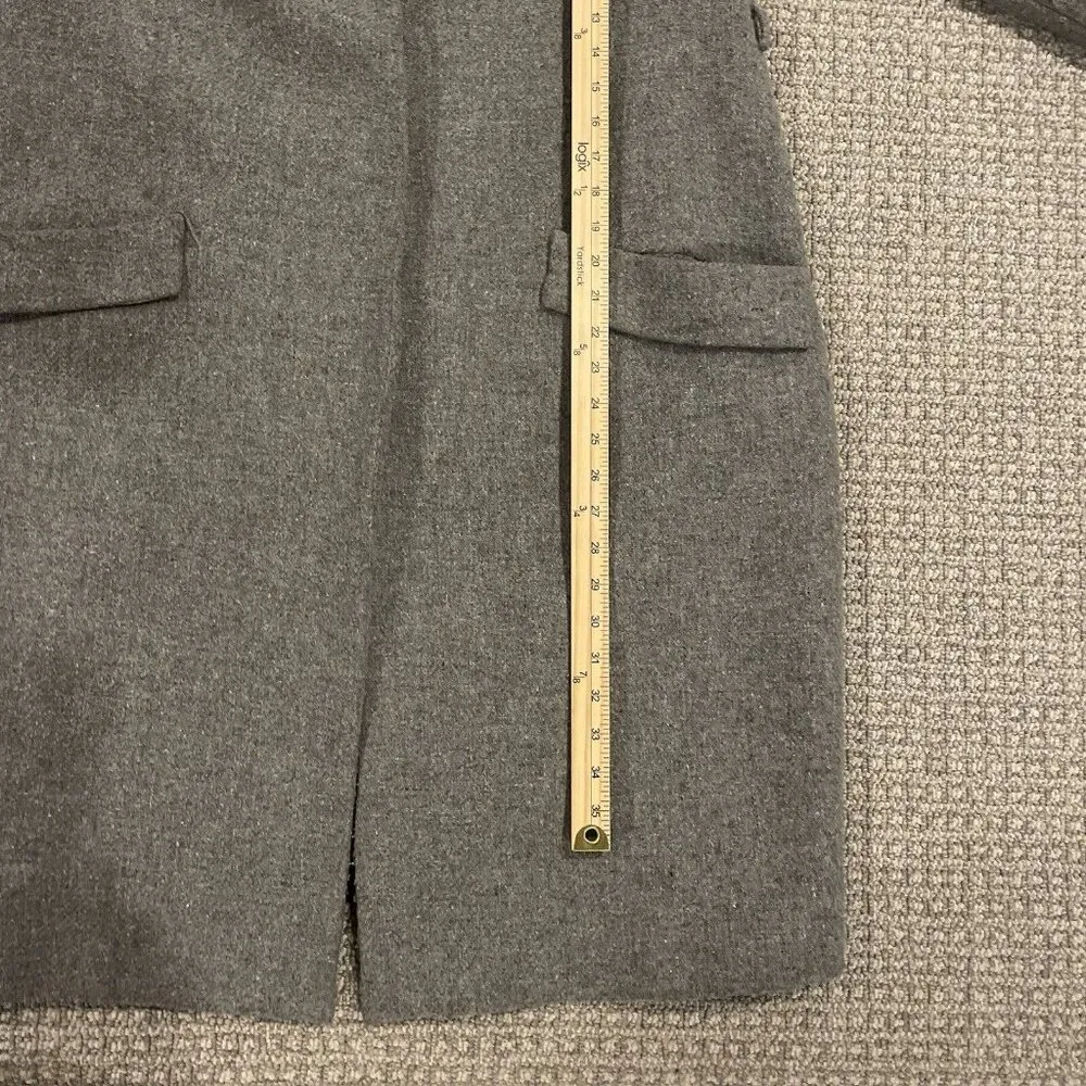 Zara Basic Long Over Coat Womens Sz Small Wool Blend Gray Trench Snap Buttons - Image 6