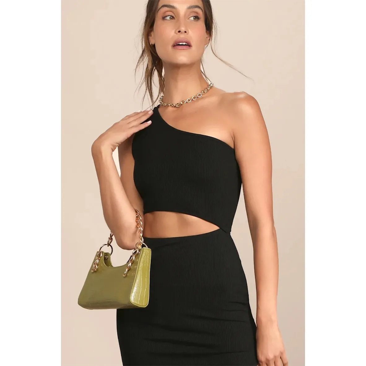 Lulus Spice Things Up Black Rib Knit Sleeveless One Shoulder Cami Tank Dress L - Image 4