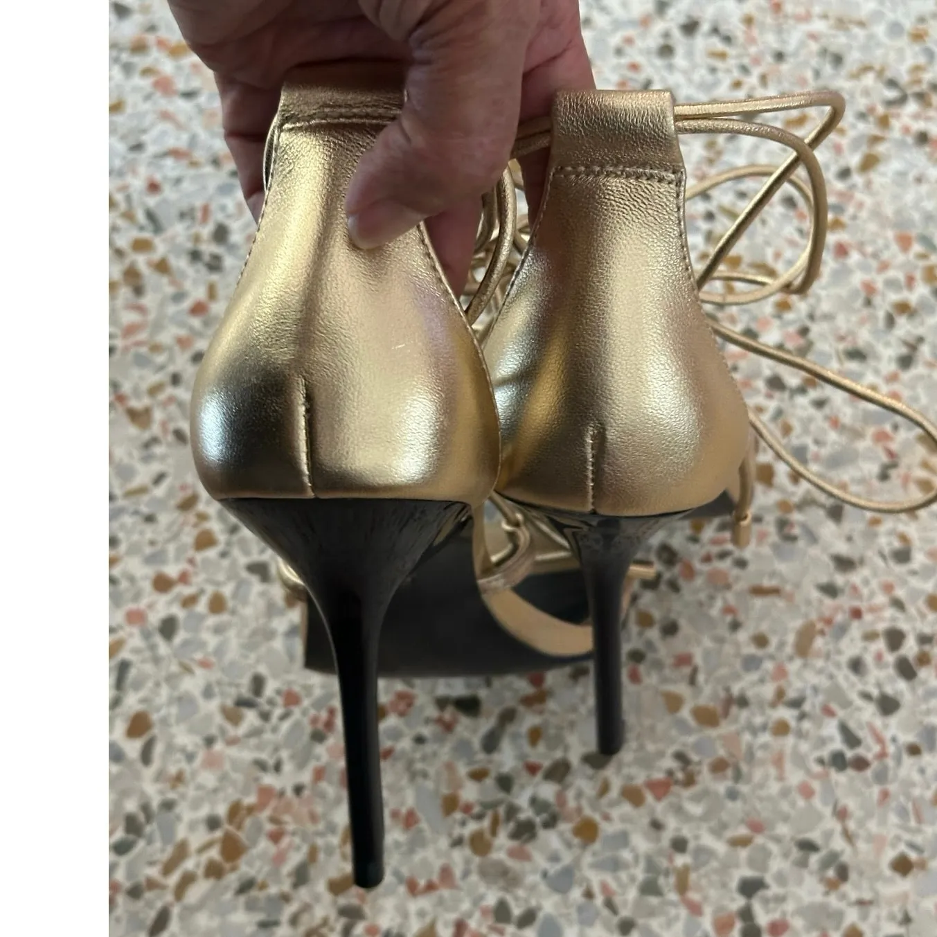 Reiss Kali Leather strappy Stiletto wrap Sandals in gold Metallic size 37 NWOT - Image 6