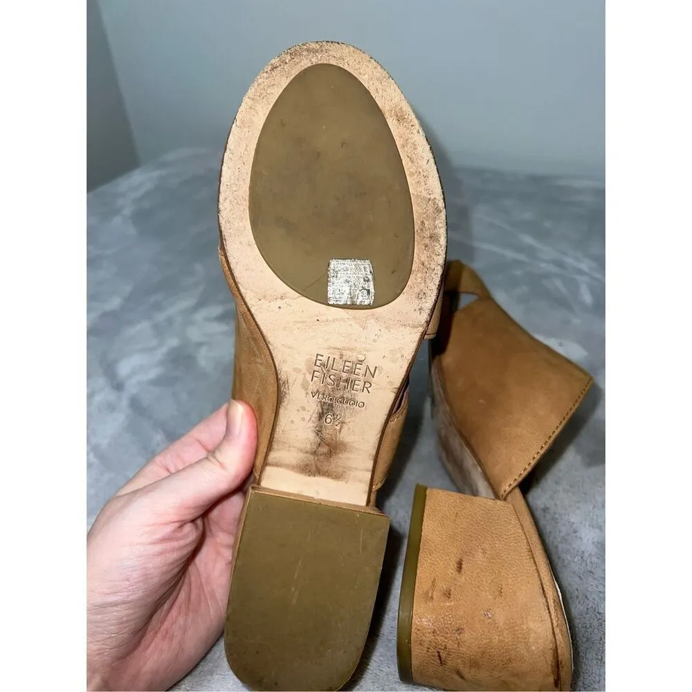 WOMEN'S Eileen Fisher Leather Heeled Mule Sandals 6.5 - Image 7