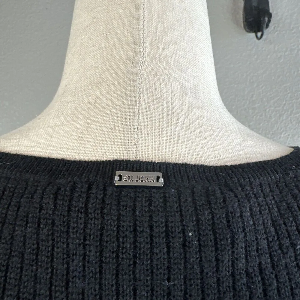 St. John Womens Bateau Neck Sweater Size 8 Cobalt Blue Black Wool Santana Knit - Image 6