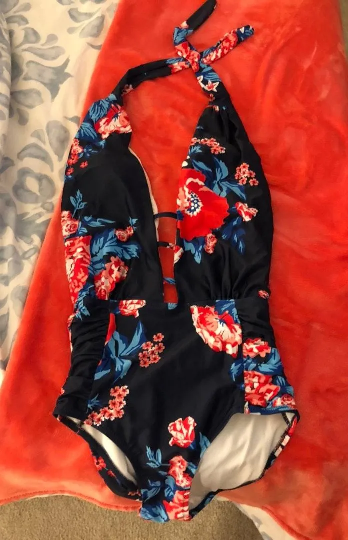 Backless Floral One Piece Swimsuit Size M - Image 2