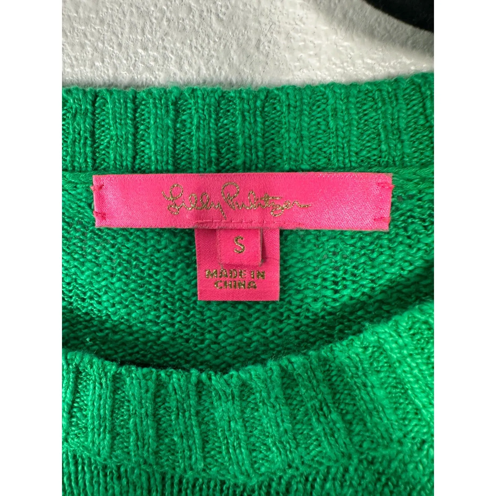 Lilly Pulitzer Pippy Sweater Green Hot Pink Trim Women's Size Small - Image 3