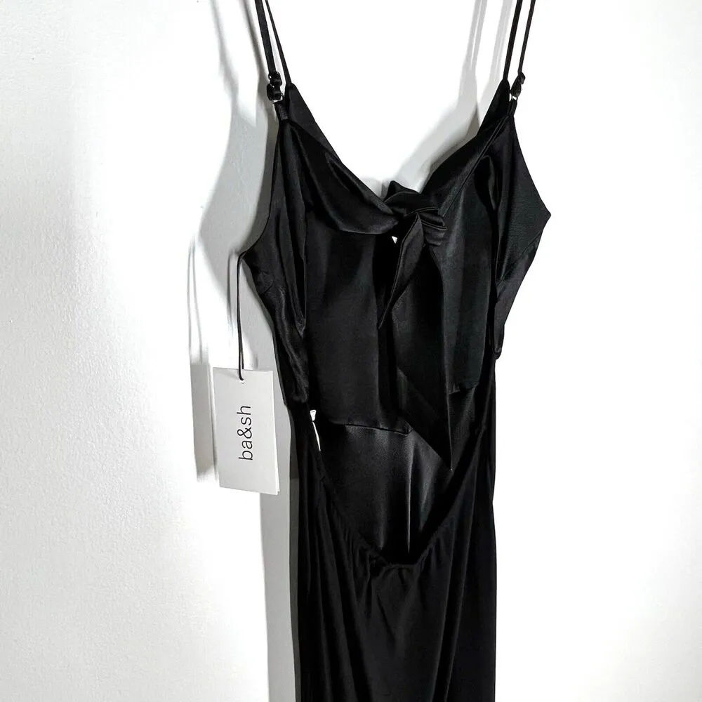 NEW BA&SH Sz XS Ninon Satin Midi Slip Dress Open Back Cut Out Black - Image 7