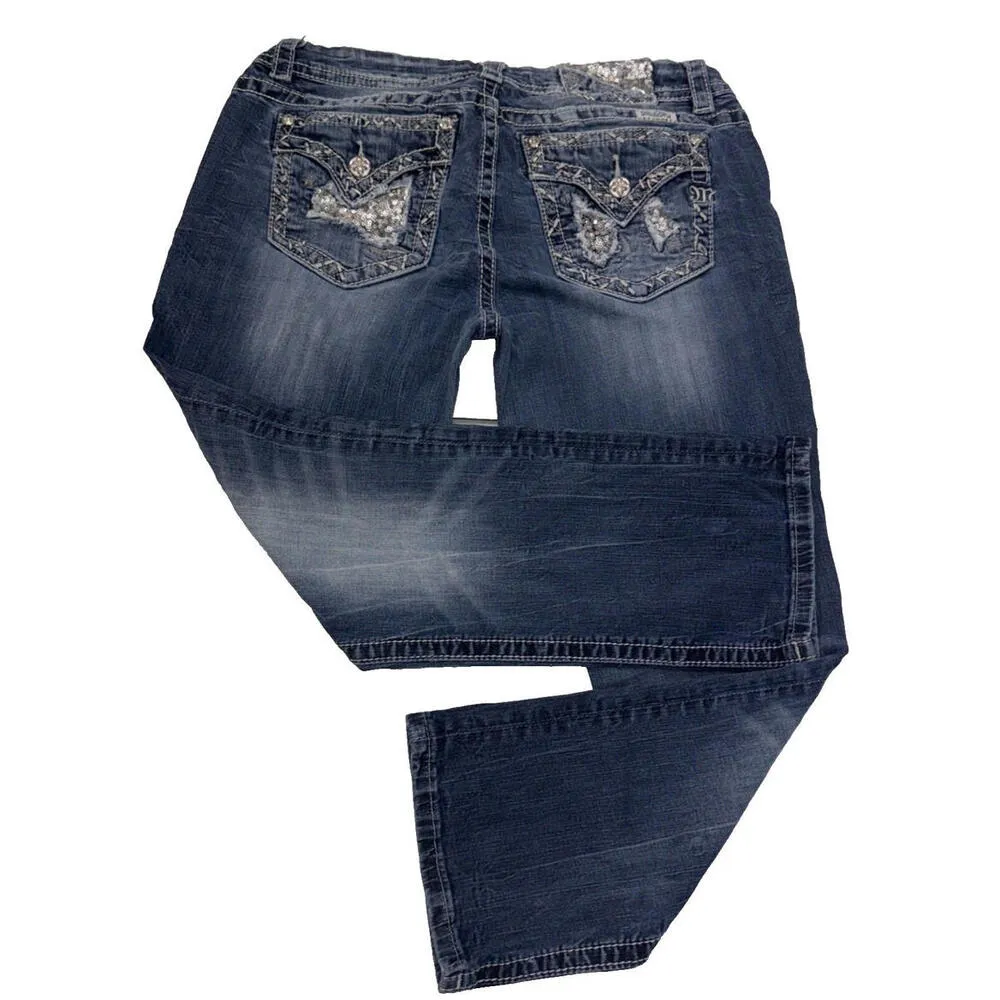 Miss Me Equestrian Western Designer Denim Distressed Easy Crop Jeans Womens 31 - Image 4