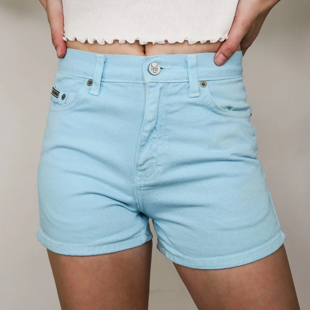 Vintage 90s Turquoise Blue Dyed Calvin Klein Denim Shorts - Image 2