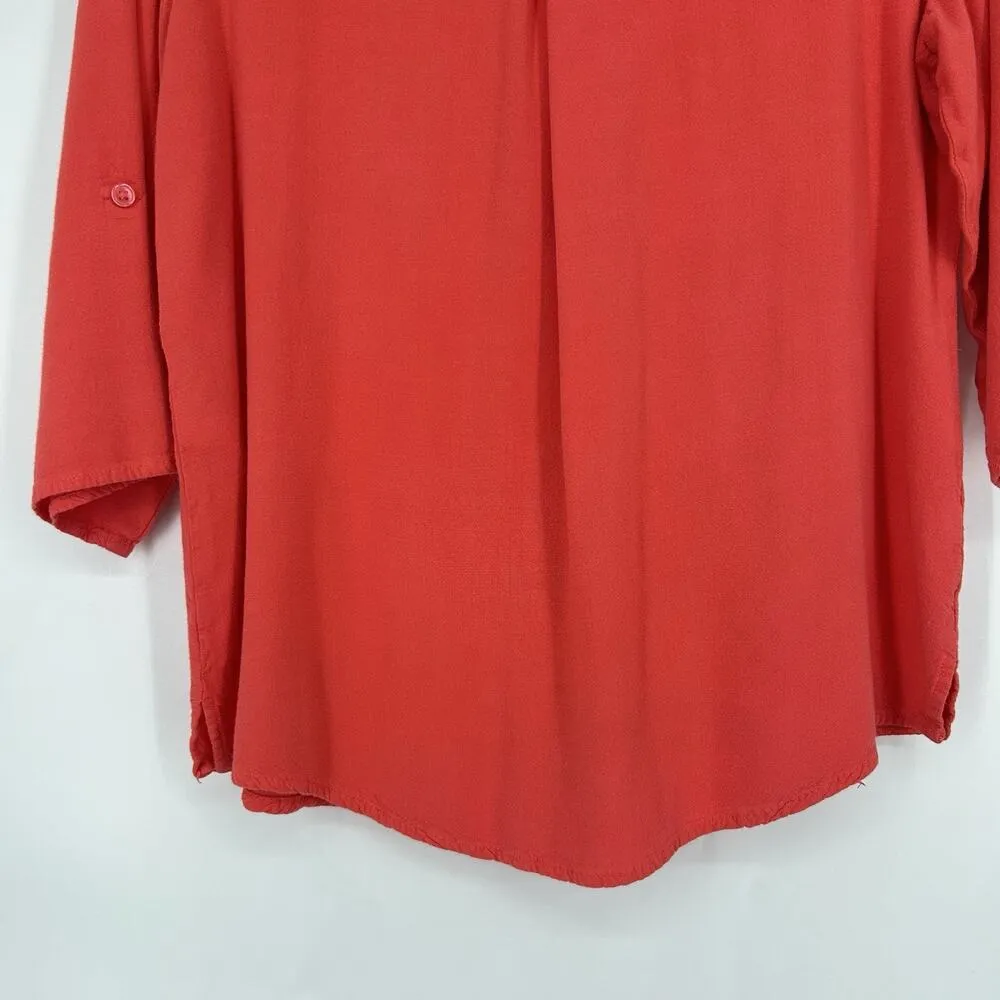 Chicos 1 Size M Coral Orange Button Up Shirt 3/4 Tab Sleeves Lightweight - Image 7