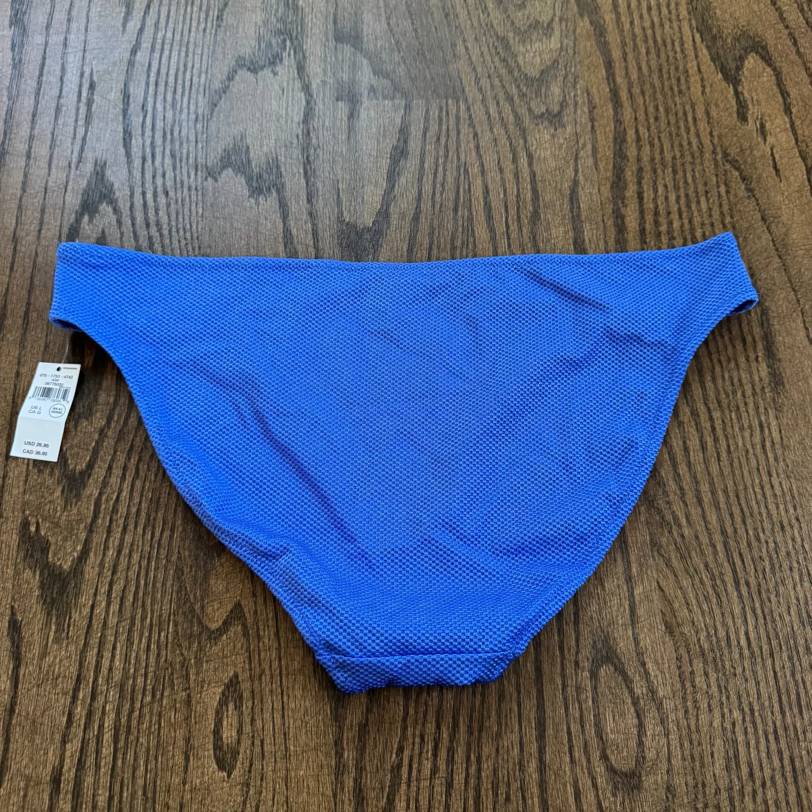 Aerie Womens Solid Blue Textured Checkered Bikini Bottom Mid Rise Size Large - Image 2