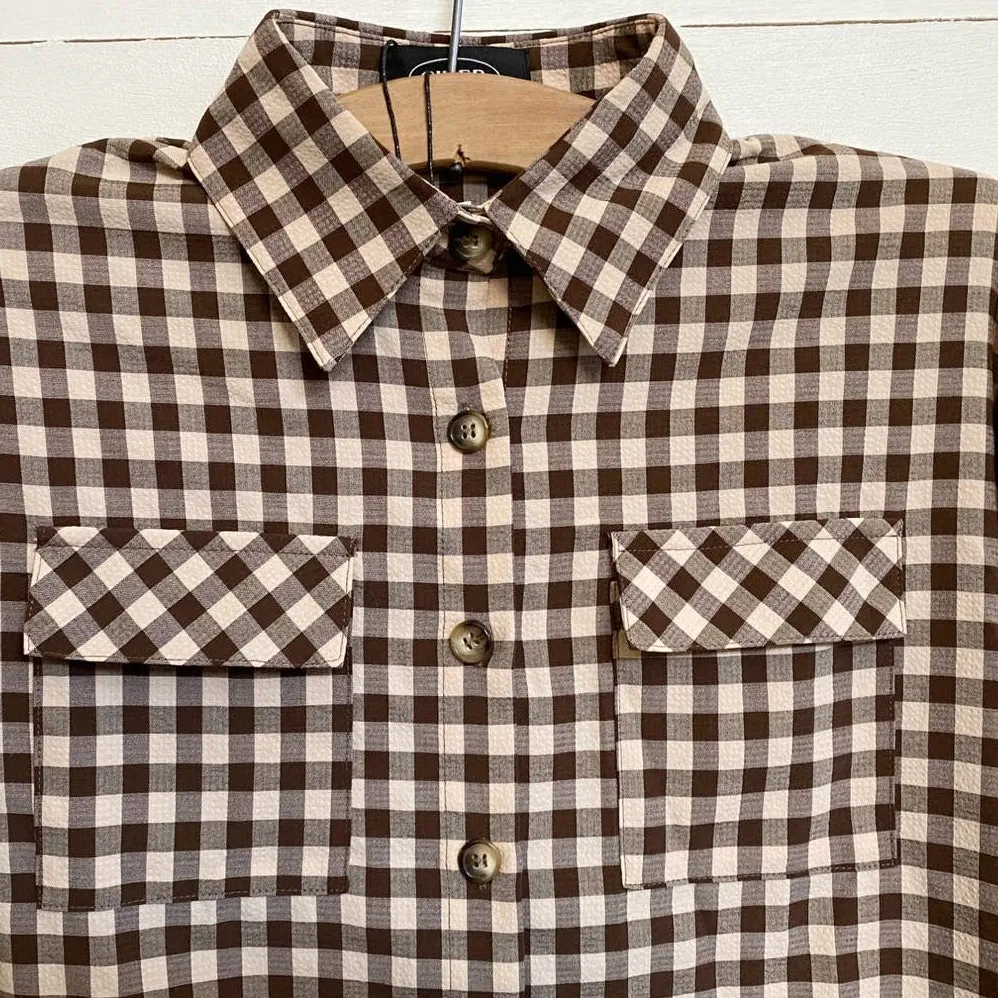 Cider Brown Check Home Button Up Long Sleeve‎ Top SZ S NWT - Image 6
