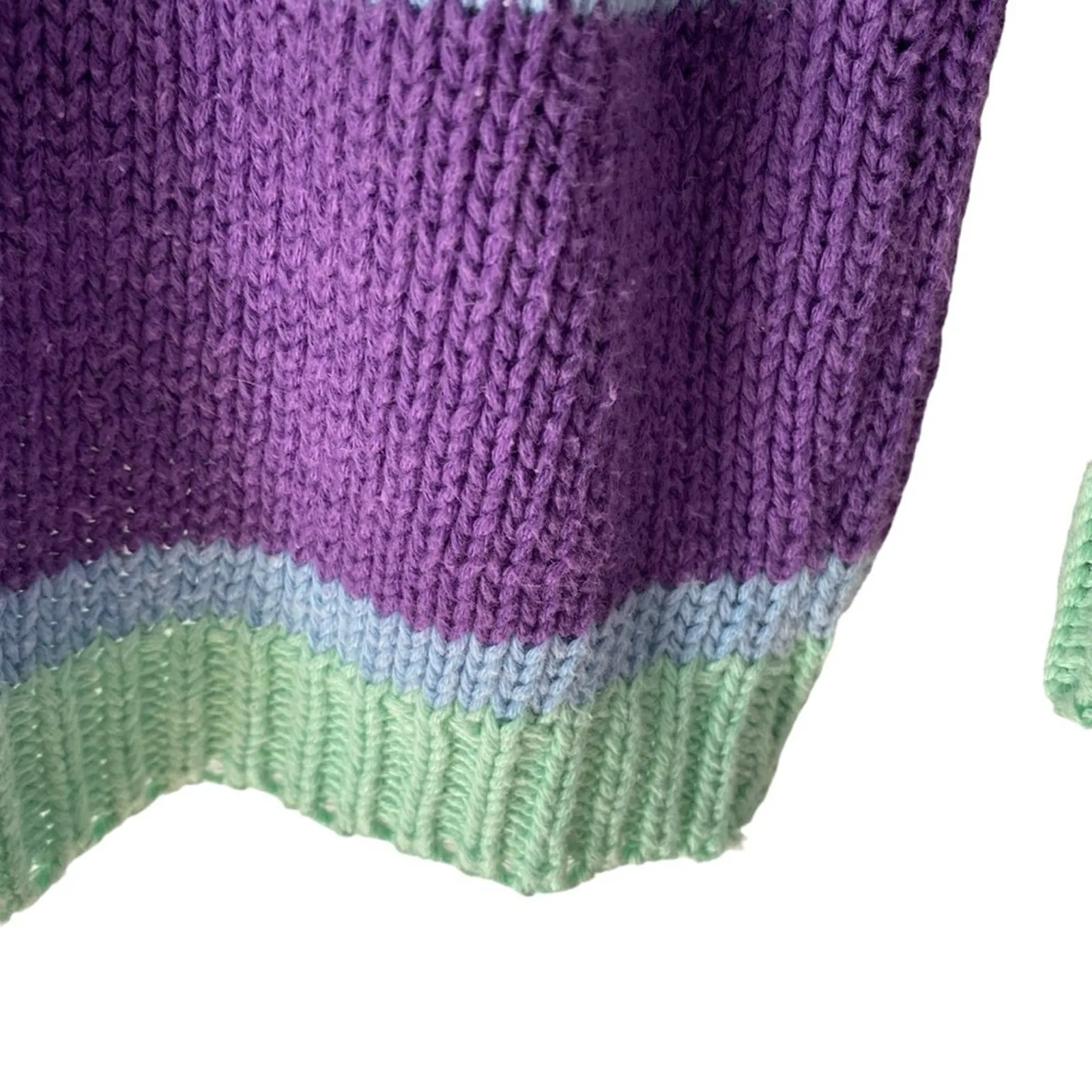 Reference Point Vintage Mock Neck Stripe Heart Pom Pom Sweater size large cotton - Image 7