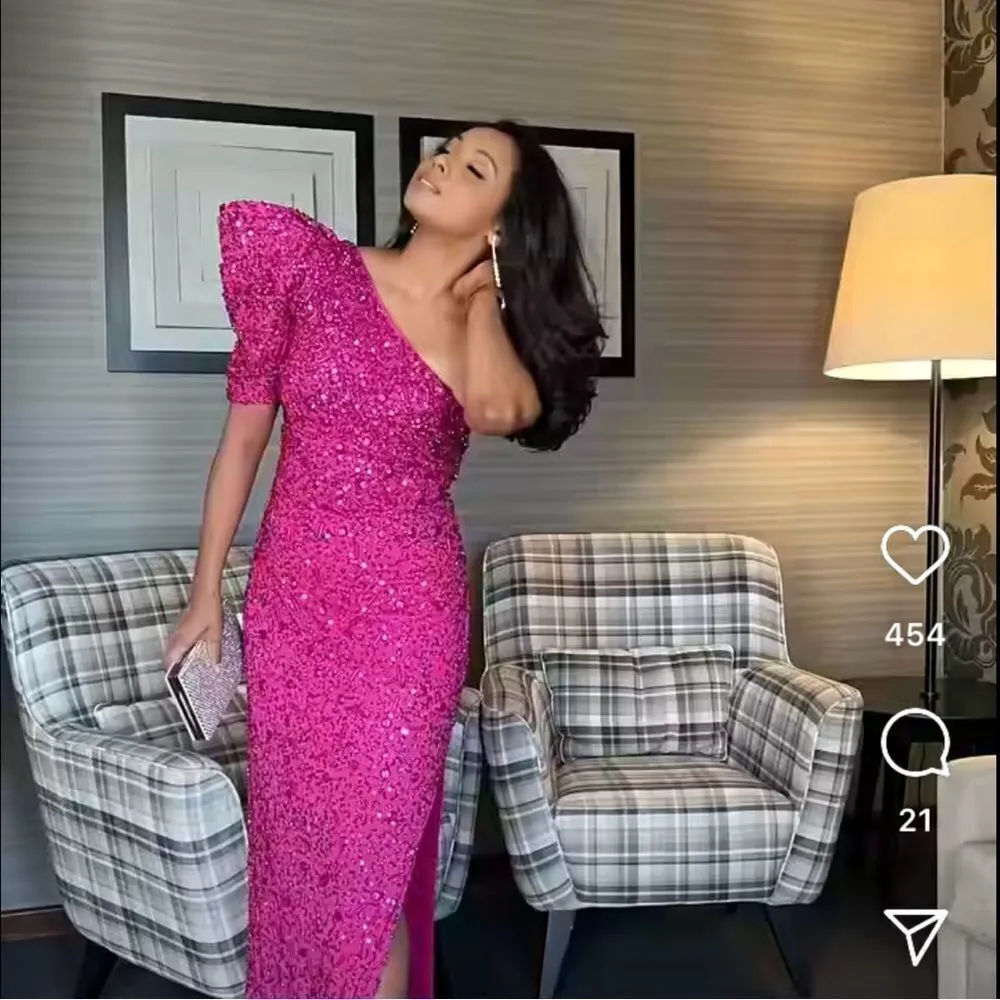 Mac Duggal 10912 Womens Pink EMBELLISHED PUFF ONE SHOULDER COLUMN GOWN Dress - Image 4