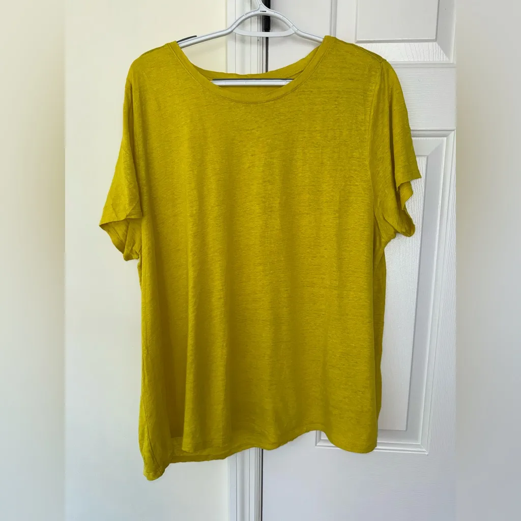 Eileen Fisher Linen Jersey Crewneck Tee in Gold Paper‎ Size Large Organic Linen - Image 3