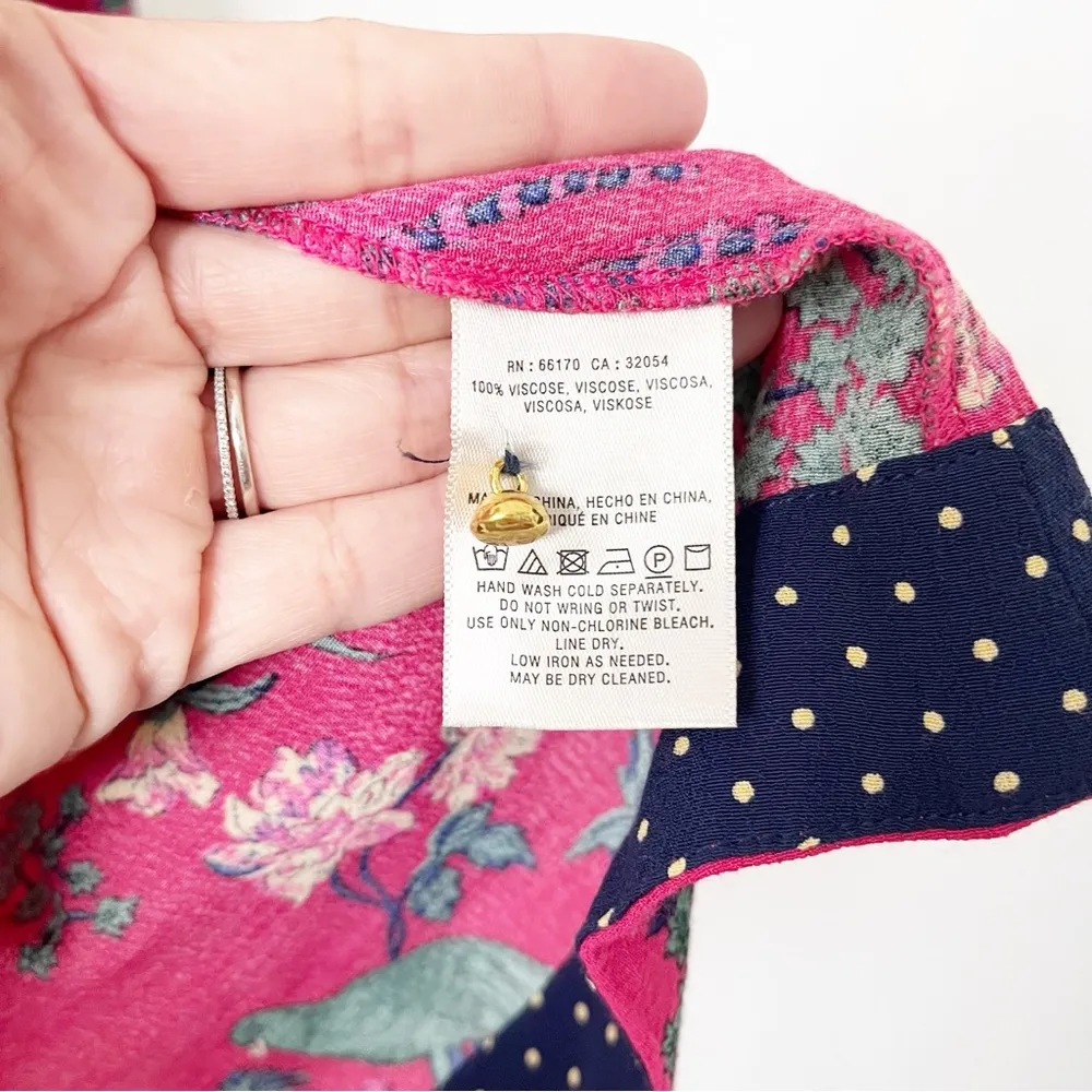 Anthropologie Pink Navy Floral Bird Print Dress - Image 6