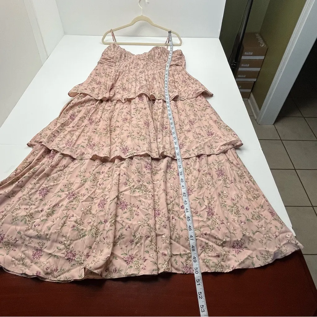 Lulus Pink Floral Bustier Corset Pleated Tiered‎ Chiffon Midi Dress XL *FLAWED - Image 10