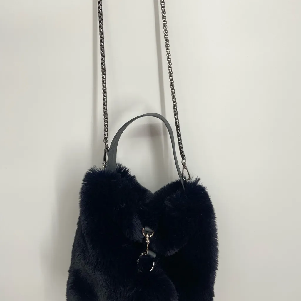 Evelyn’s Prelonge small‎ Faux Fur Cross body w/Handle navy blue Handbag Purse - Image 6