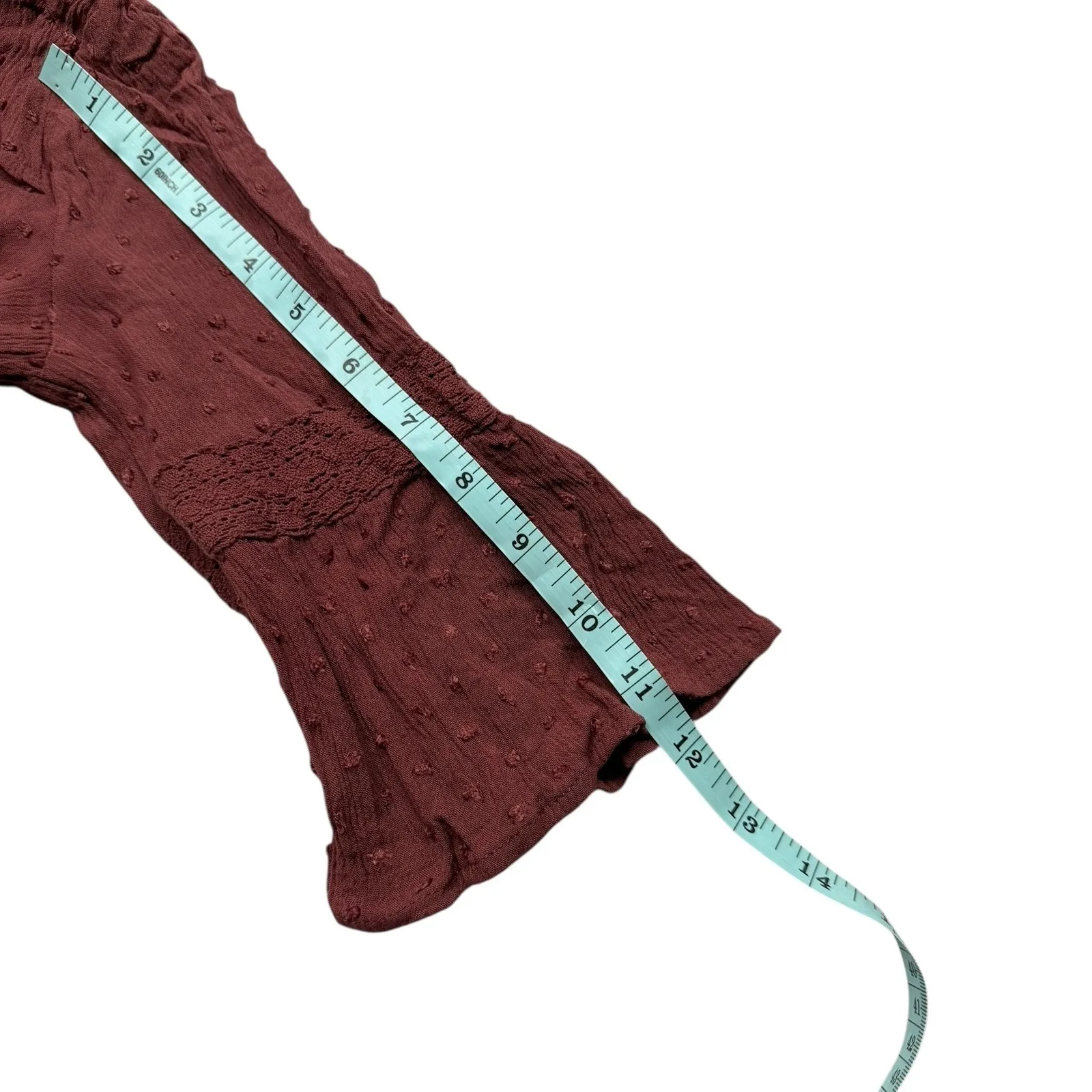 Knox Rose Rust Textured Dot Smocked Waist Midi Dress V Neck 3/4 Sleeve Size XS - Image 7