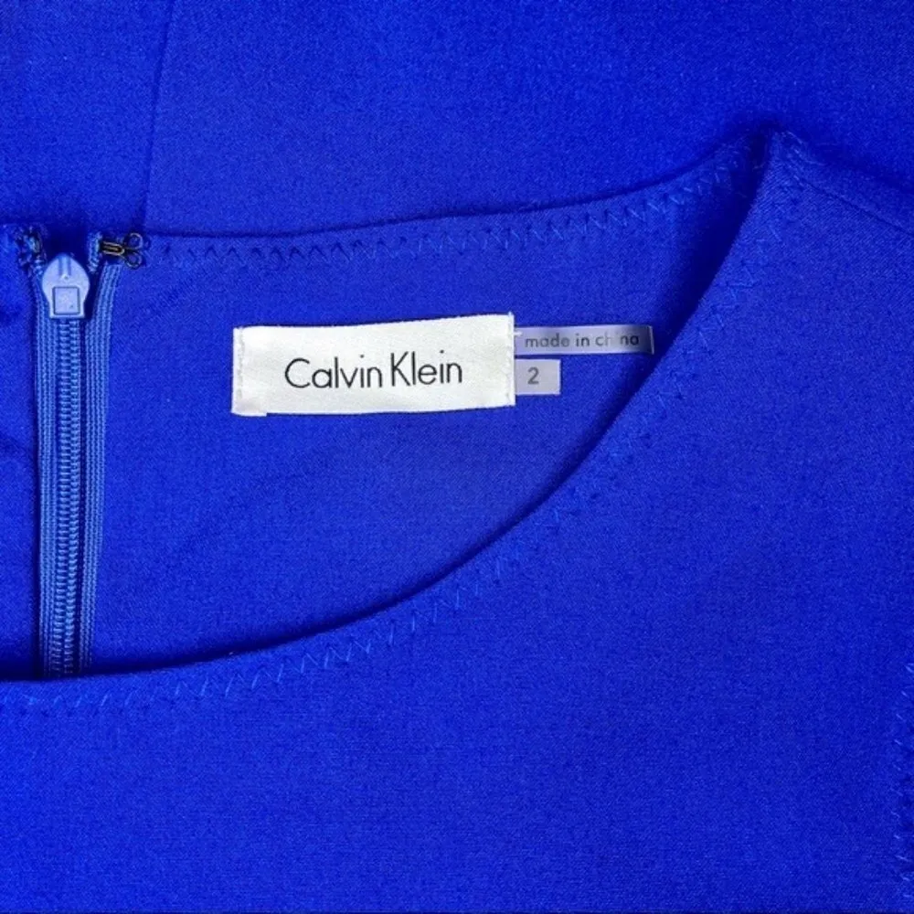 Calvin Klein Blue Sleeveless Sheath Dress with Elastic Buckle Waist Size 2 - Image 8