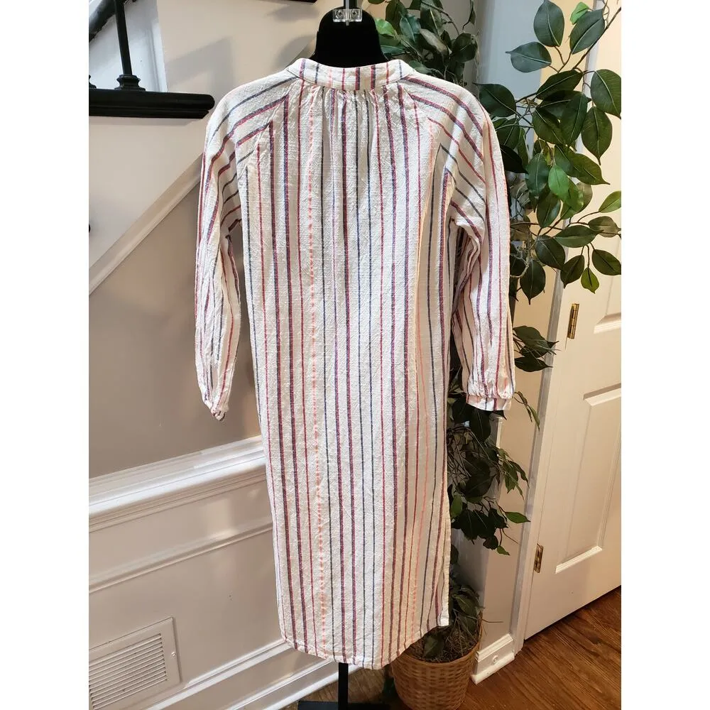 Sundry Shirt Dress Women's 0 White Striped Cotton Long Sleeve Keyhole Tie Front - Image 4