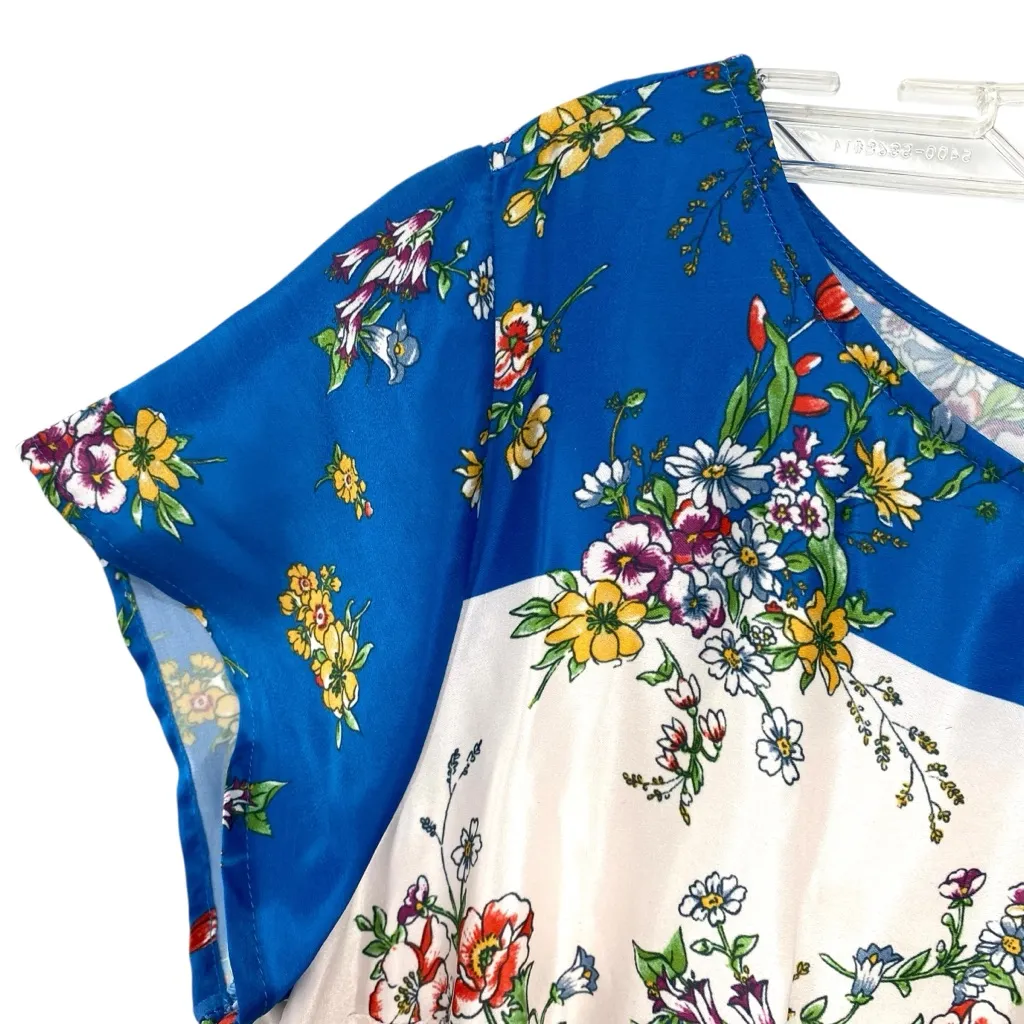 ModCloth Sunlit Reverie Blue Floral Satin A-Line Dress - Image 6