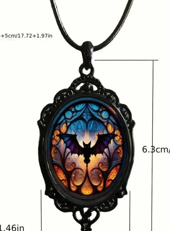 Vintage Gothic Halloween Pendant Bat Pendant Necklace Black - Image 2