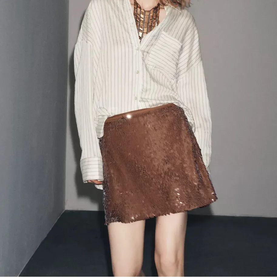 Zara NWT brown sequin embellished mini skirt - Image 2