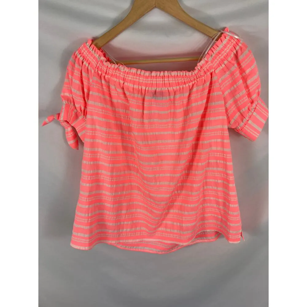 CeCe Coral Pink Off Shoulder Short Sleeve Blouse Size Medium - Image 4