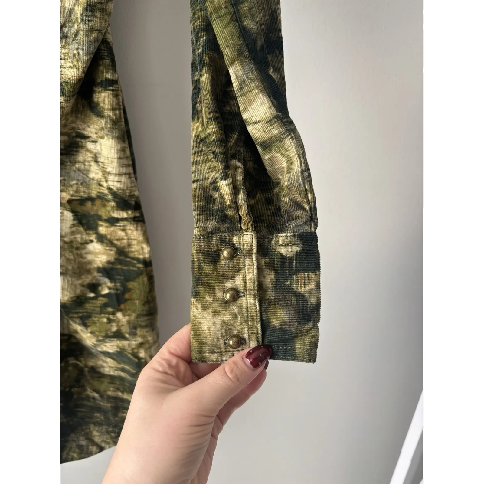 Anthropologie Pilcro Ruched Corduroy Green Printed Mini Shirt Dress Size 0 - Image 7