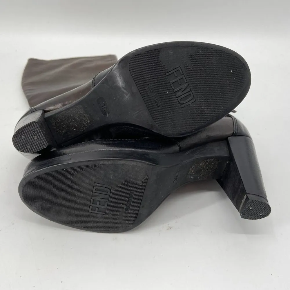 FENDI Brown Black Leather Two Tone Boots - Image 41