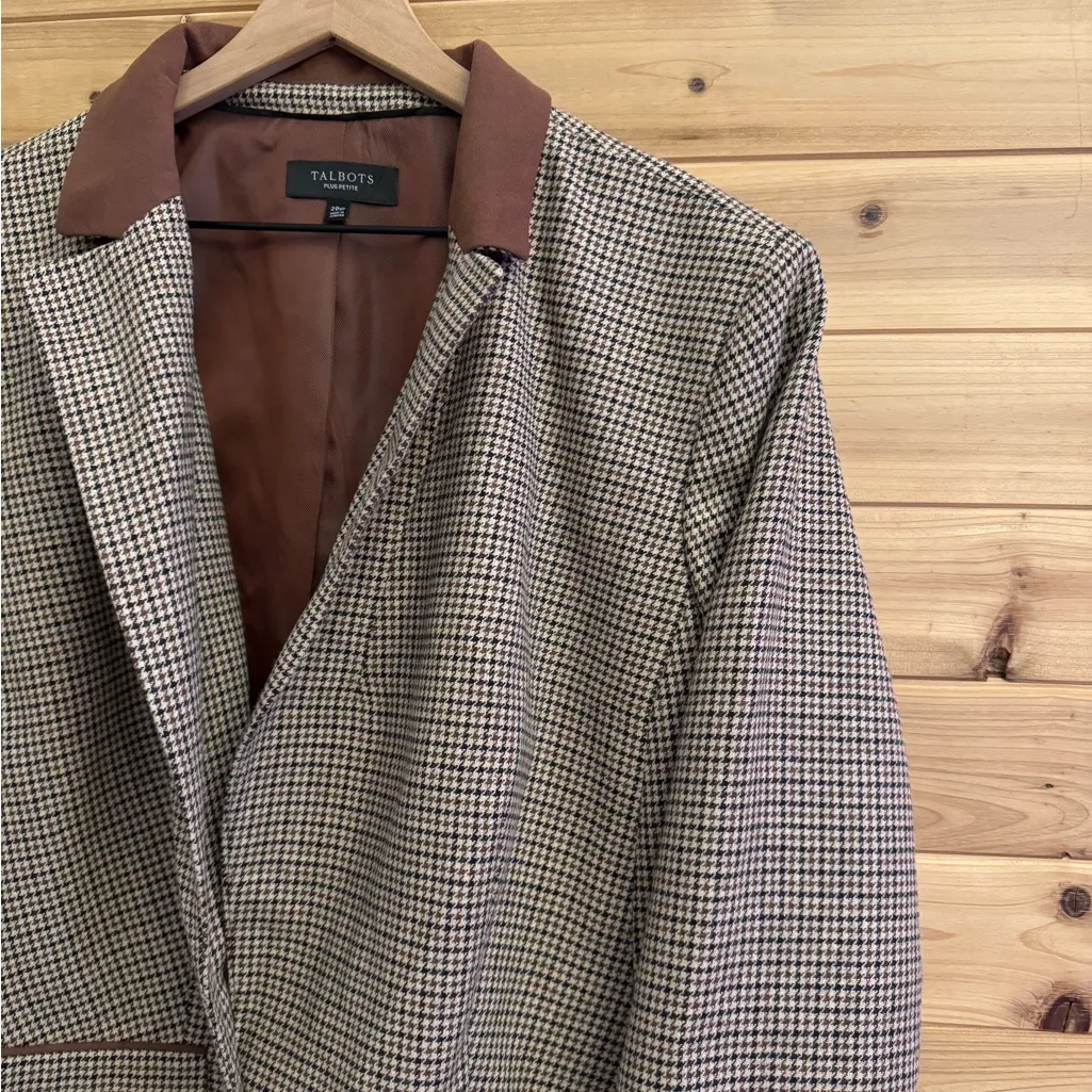 Talbots 2024 Sz 20W Petite Wool Blend One Button Houndstooth Relaxed Fit Blazer - Image 2