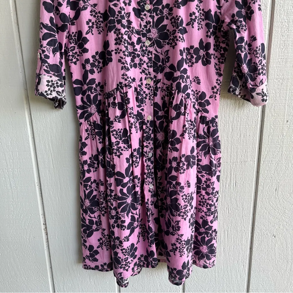Ro’s Garden Floral Print Shirt Dress Cotton Half Sleeve Size XS Pink - Image 5