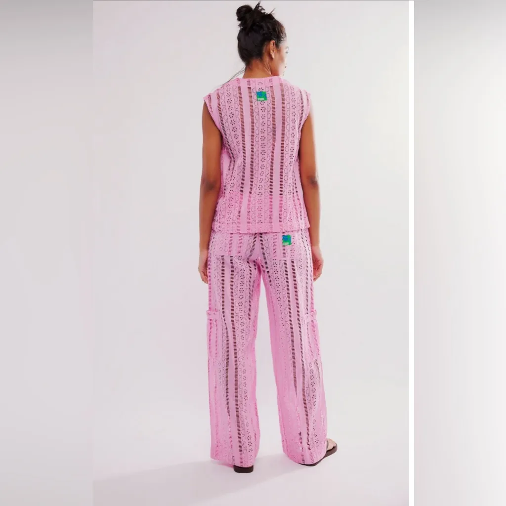 NWT Damson Madder Alys Vacation Pant Pink Eyelet Organic Cotton 10 Medium - Image 4