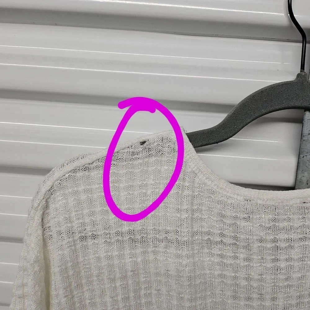 Express Wrap Front Ribbed Waffle Knit Sweater Pullover Top Size S White *Flaw - Image 7