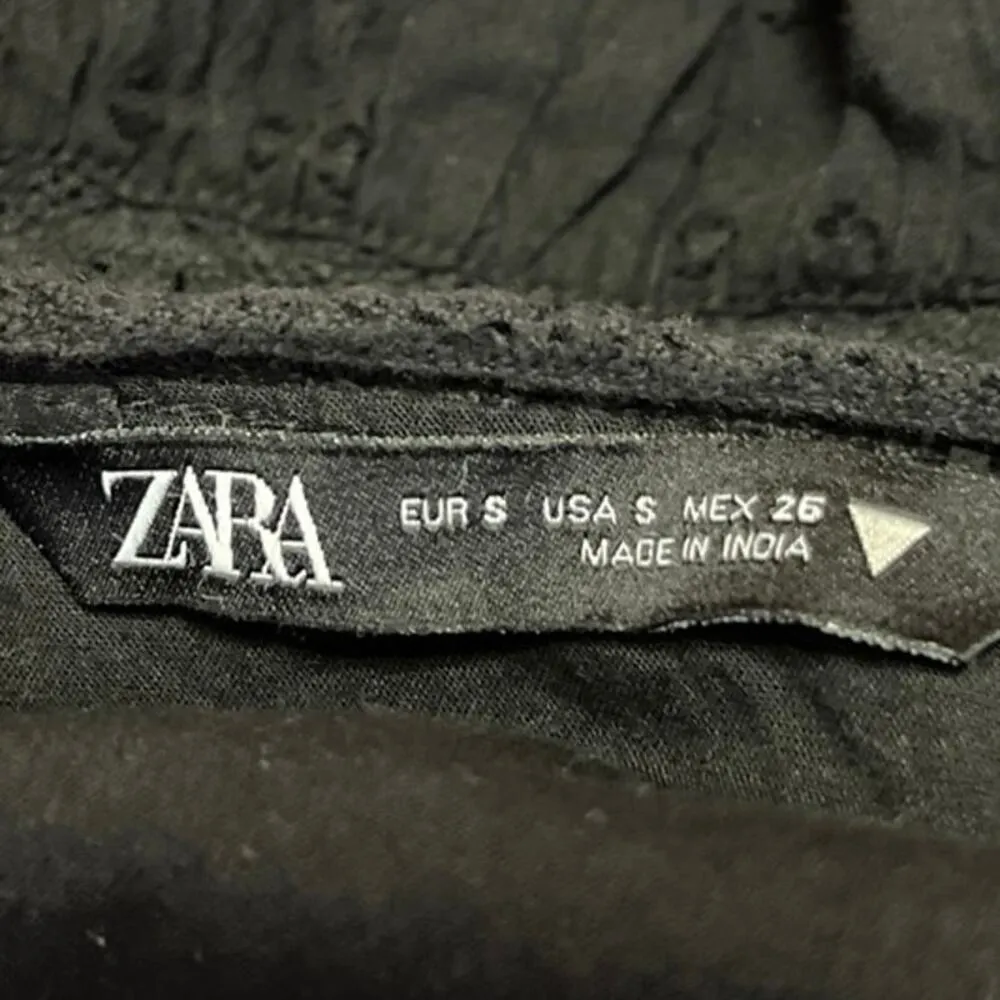 Zara Black Short Puff Sleeve Faux Wrap V-Neck Tiered Mini Fit & Flare Dress Sz S - Image 8